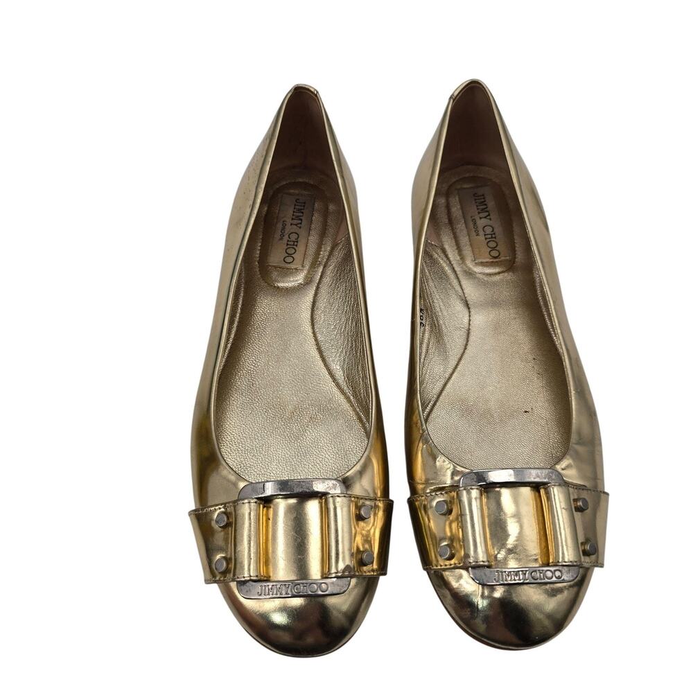 Jimmy Choo Shoes Womens Size 8.5 Gold Leather Morse 123MORSE Ballet Flats